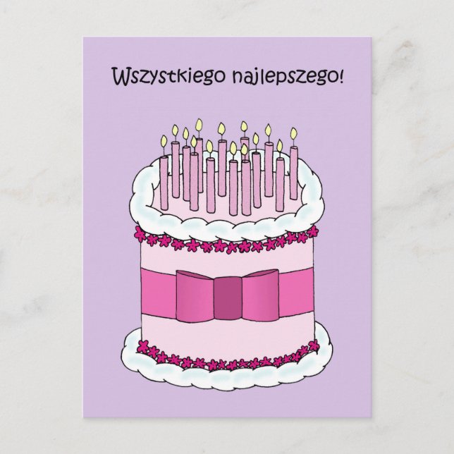 Cartão Postal Feliz aniversário Polonês Wszystkiego Najlepszego (Frente)
