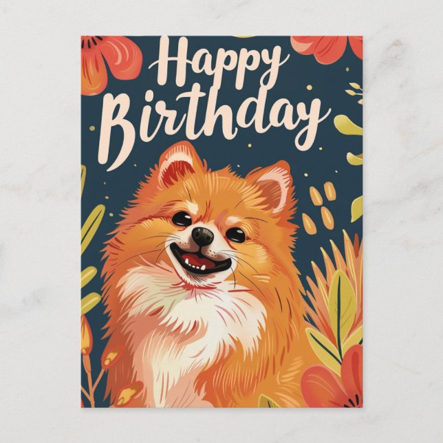 Cartão Postal Feliz aniversário Pomerânia  (Frente)