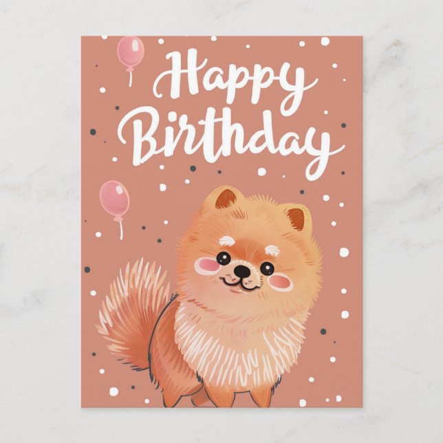 Cartão Postal Feliz Aniversário Pomeraniano (Frente)