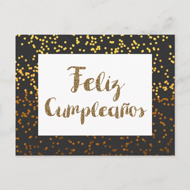 Cartão Postal Feliz Aniversário Preto e Dourado (Frente)