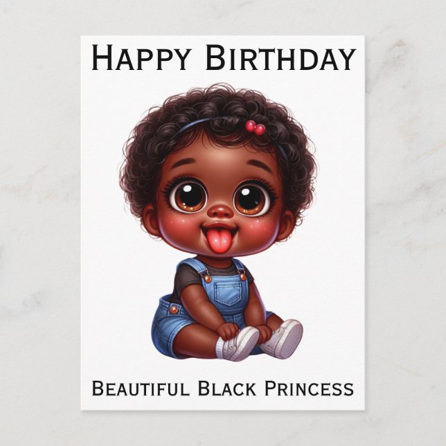Cartão Postal Feliz aniversário princesa negra melanina pele cas (Frente)