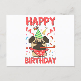 Cartão Postal Feliz Aniversário Pug Bulldog
