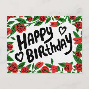 Cartão Postal FELIZ ANIVERSÁRIO Quadro Rosa Vermelha Bonita Pers