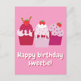 Cartão Postal Feliz Aniversário Querido Bolo de Morango Fofo