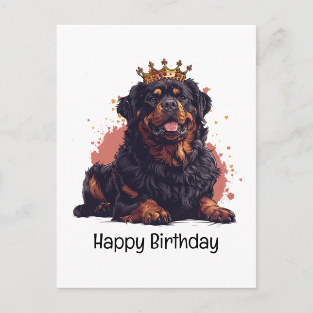 Cartão Postal Feliz Aniversário Rainha Canina Rottweiler Real Co (Frente)