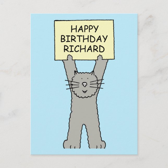 Cartão Postal Feliz aniversário Richard Cartoon Cat (Frente)
