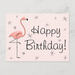 Cartão postal "Feliz Aniversário" rosa flamingo
