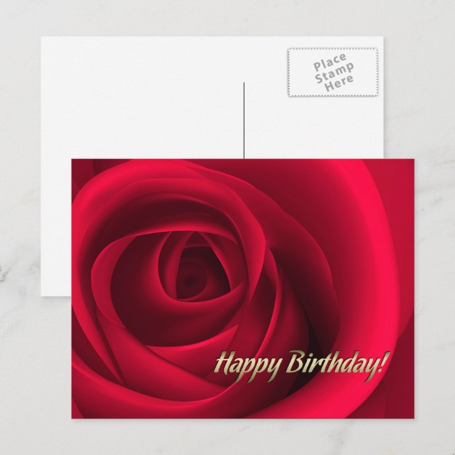 Cartão Postal Feliz aniversário. Rosa vermelha elegante (Frente/Verso)