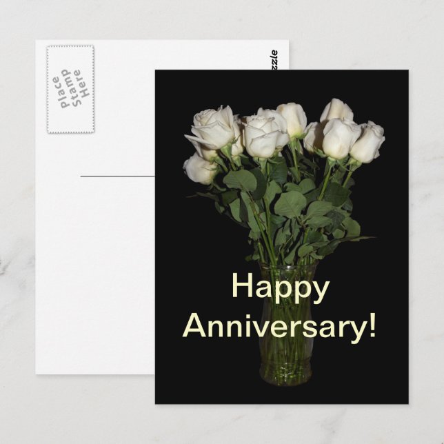 Cartão Postal Feliz Aniversário Rosas Brancas Fotografia Floral (Frente/Verso)