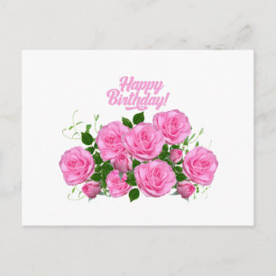Cartão Postal Feliz Aniversário Rosas Pink Elegantes 