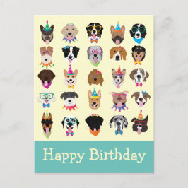 Cartão Postal Feliz Aniversário Rostos de Cachorro Animais de Fe