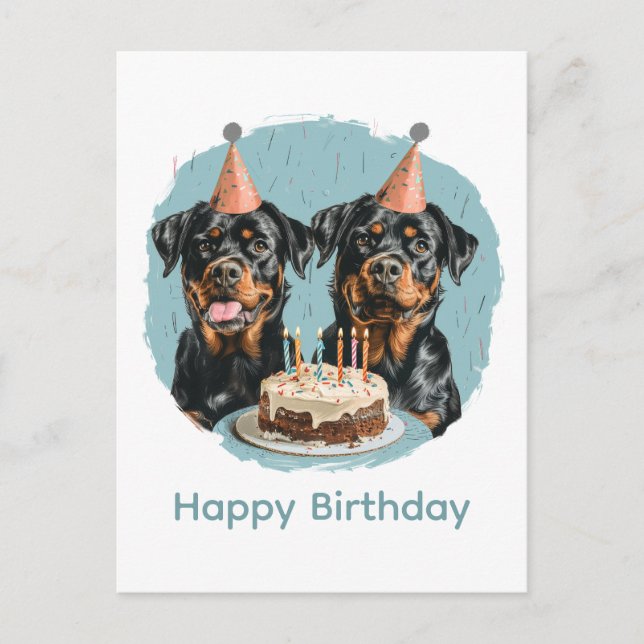 Cartão Postal Feliz Aniversário Rottweiler Cães (Frente)