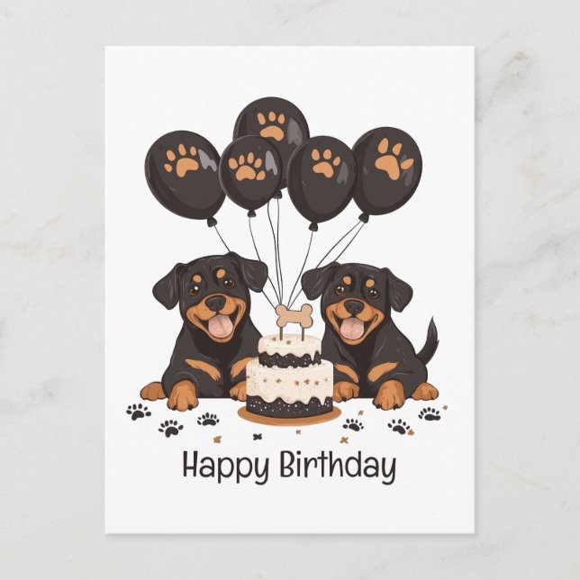 Cartão Postal Feliz Aniversário Rottweiler Cães (Frente)