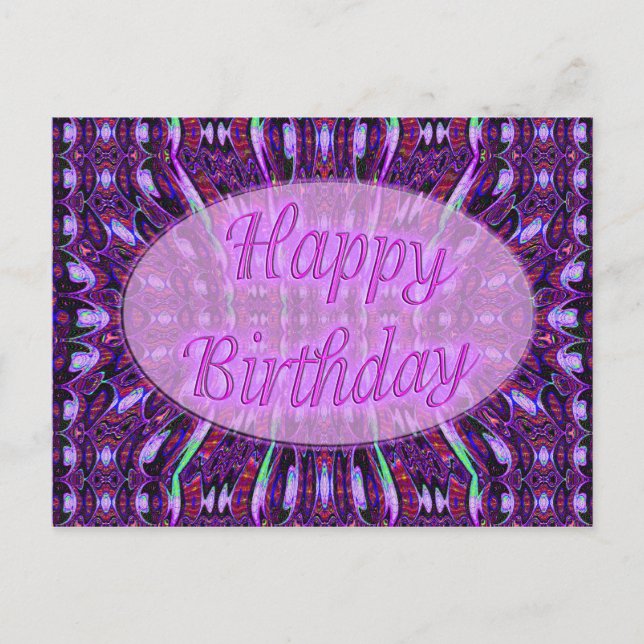Cartão Postal feliz aniversário roxo (Frente)
