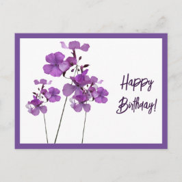 Cartão Postal Feliz aniversário, roxo, flores silvestres escoces