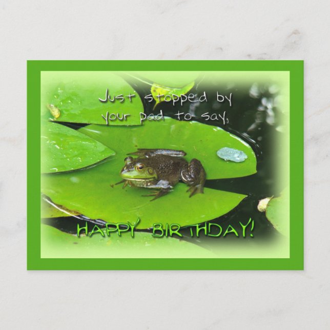 Cartão Postal Feliz Aniversário Saudação - Sapo Lilly Pad (Frente)