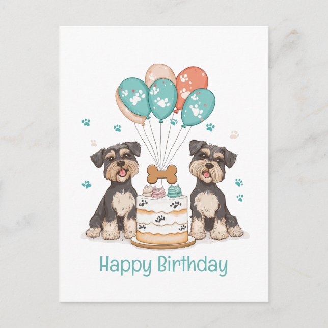 Cartão Postal Feliz Aniversário Schnauzer Cães (Frente)