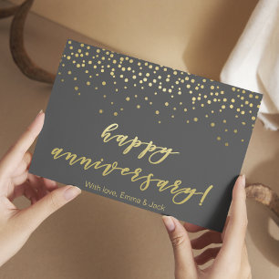 Cartão Postal Feliz Aniversário - Script de Ouro & Confetes