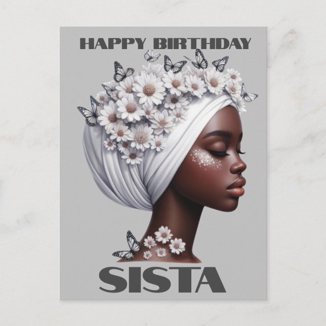 Cartão Postal Feliz Aniversário Sista Black Girl Magic Melanin L (Frente)