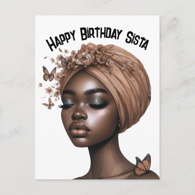 Cartão Postal Feliz Aniversário Sista Negra Mágica Melanina rain (Frente)