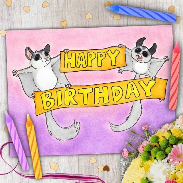 Cartão Postal Feliz Aniversário Sugar Gliders (Criador carregado)