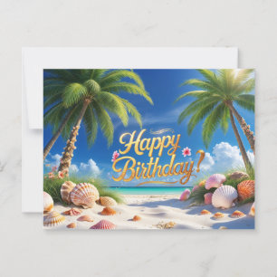 Cartão Postal Feliz Aniversário Sumer Praia Tropical