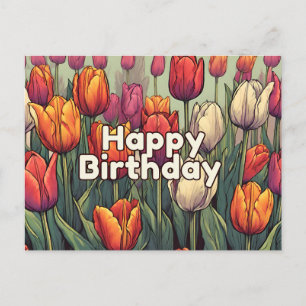 Cartão Postal Feliz Aniversário Tulipas