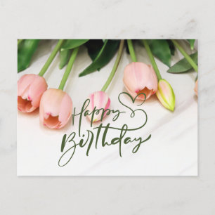 Cartão Postal Feliz Aniversário Tulipas Rosa Flores 