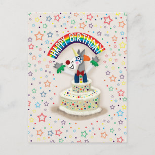 Cartão Postal Feliz Aniversário Unicórnio