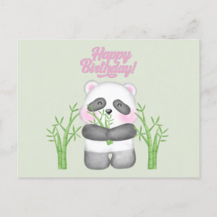 Cartão Postal Feliz Aniversário Urso Panda Fofo e Bambu