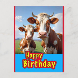 Cartão Postal feliz aniversário vacas