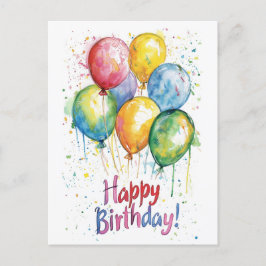 Cartão Postal Feliz Aniversário Vertical Colorida I Balões