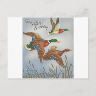 Cartão Postal Feliz Aniversário Vintage Para Pai Com Patos