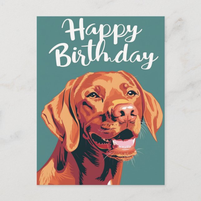 Cartão Postal Feliz Aniversário Vizsla  (Frente)