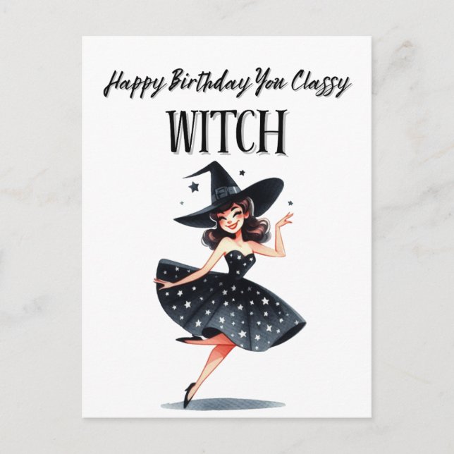Cartão Postal Feliz aniversário, você bruxa sofisticada (Frente)