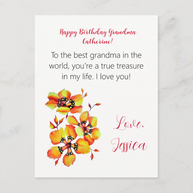 Cartão Postal Feliz Aniversário Vovó! Eu te amo! (Frente)