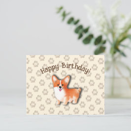 Cartão Postal Feliz Aniversário Welsh Corgi Pembroke Editável
