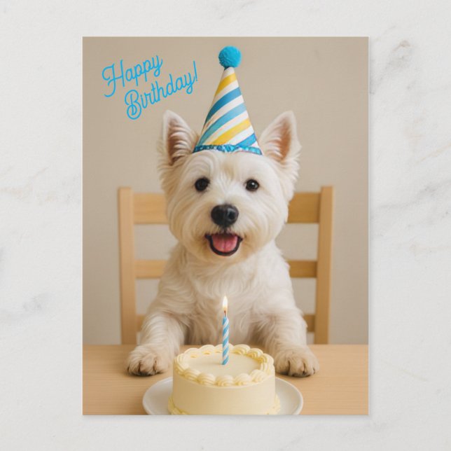 Cartão Postal Feliz Aniversário Westie Aniversário (Frente)