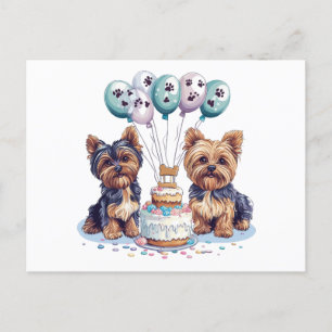 Cartão Postal Feliz Aniversário Yorkie Dog