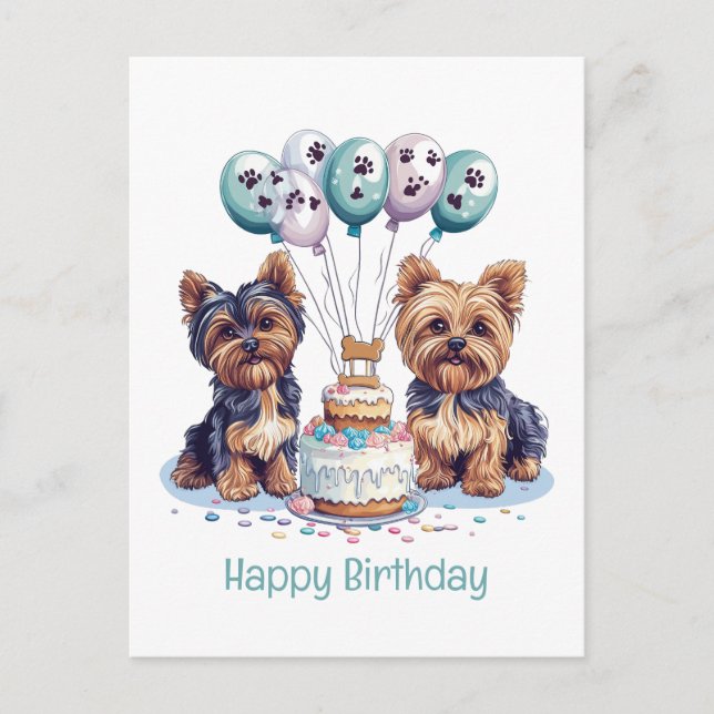 Cartão Postal Feliz Aniversário Yorkie Dog (Frente)