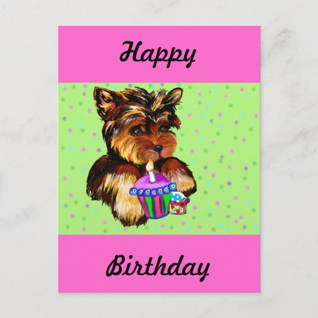 CARTÃO POSTAL FELIZ ANIVERSÁRIO YORKIE POO (Frente)