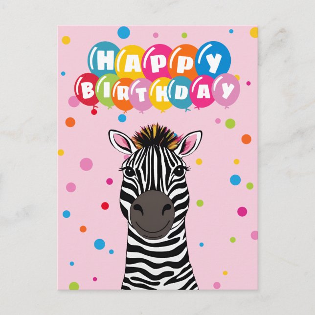 Cartão Postal Feliz Aniversário Zebra (Frente)