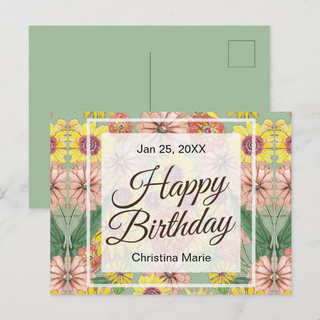 Cartão Postal Feliz Aniversário Zínia Flores (Frente/Verso)