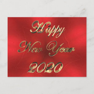 Cartão Postal feliz ano novo 2020 Script Vermelho e Chic Dourado