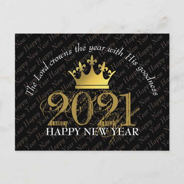 Cartão Postal FELIZ ANO NOVO 2021 | Ano do Lorde Crowns | Branco (Frente)