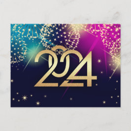 Cartão Postal Feliz ano novo 2024. Fireworks