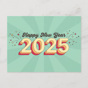 Cartão Postal Feliz ano novo 2025 retro 3d para design de tipogr