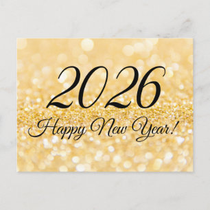 Cartão Postal feliz ano novo 2026! brilhos dourados