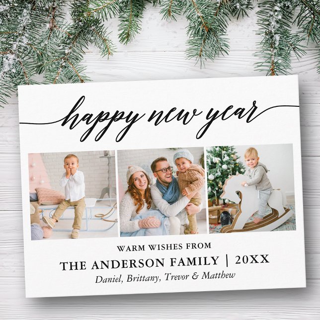 Cartão Postal Feliz ano novo 3 da caligrafia moderna Foto (Customize to change your personalized text size or text style.)