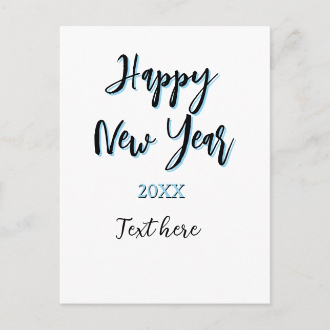 Cartão Postal Feliz ano novo azul preto negrito ano simples na m (Frente)